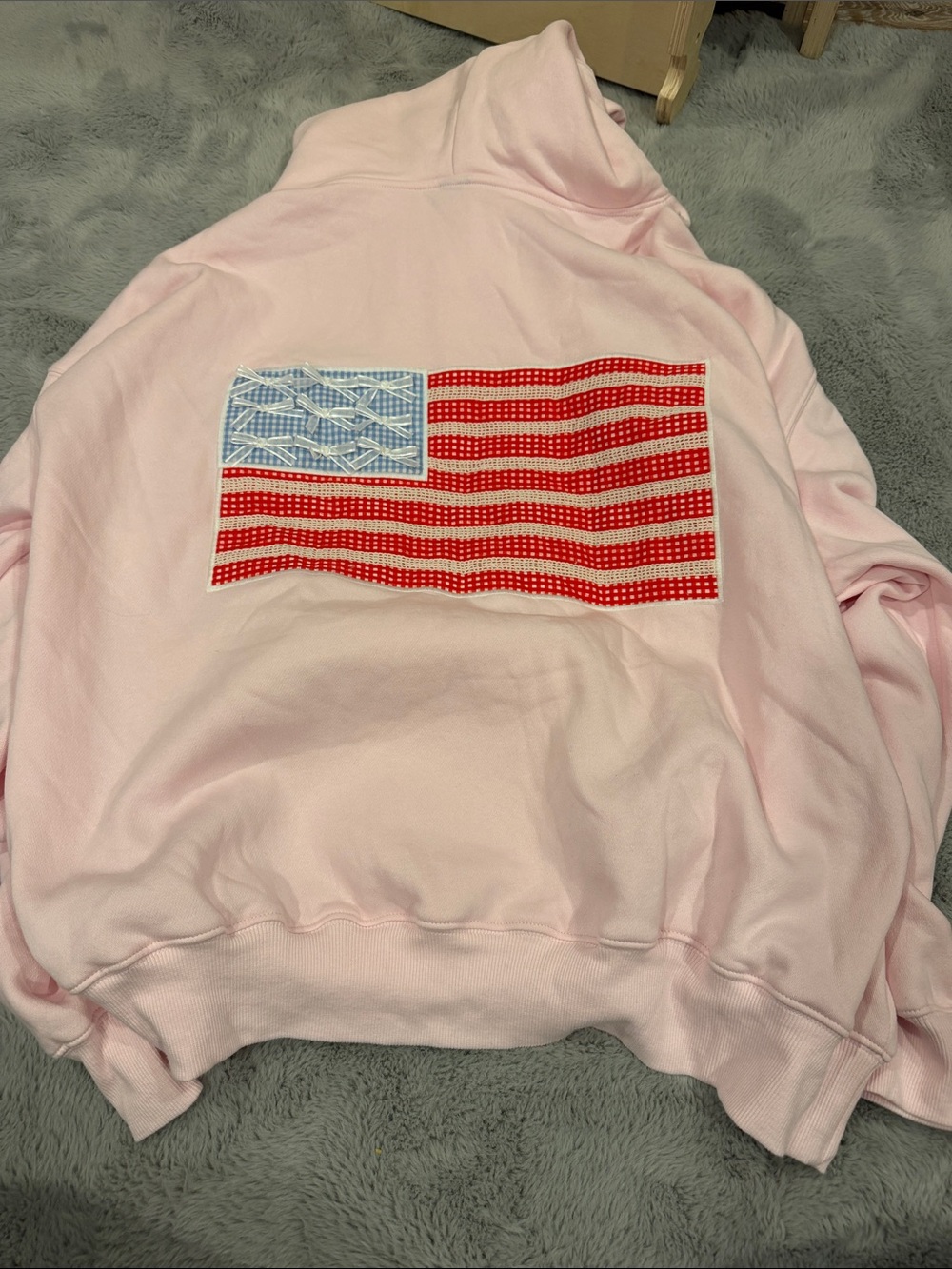 Pink Women's Hoodie Sweatshirt with Embroidered Flag Detail XXL